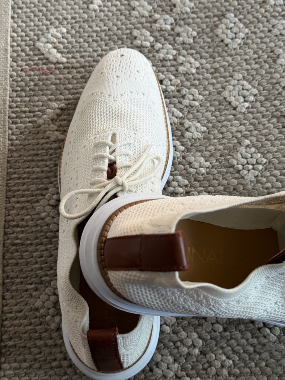 Cole Haan White Knit Wingtip Derbys with Brown Tongue